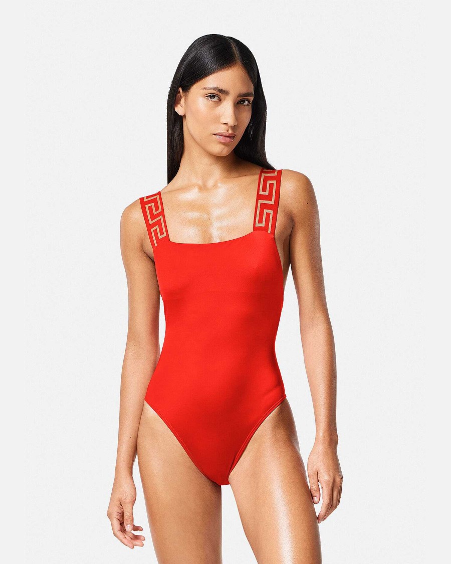 Clearance Greca Border One-Piece Swimsuit Swimwear