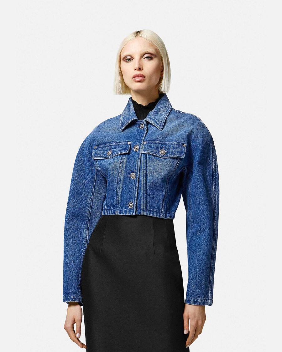 Online Rounded Crop Denim Jacket Outerwear & Coats