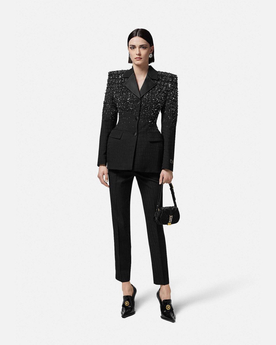 Clearance Crystal Croc-Jacquard Blazer Blazer & Jackets