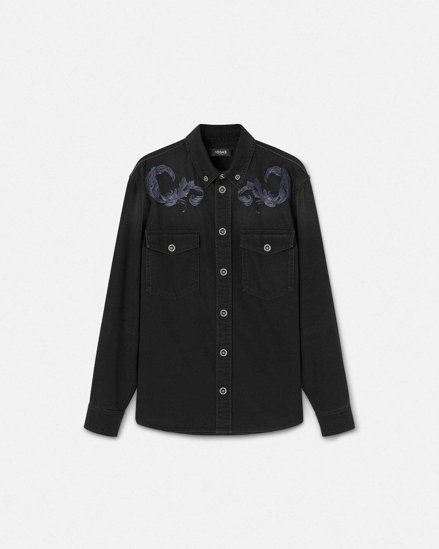 New Embroidered Barocco Denim Overshirt Shirts