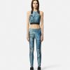 Wholesale Patchwork Denim Crop Top Clothing