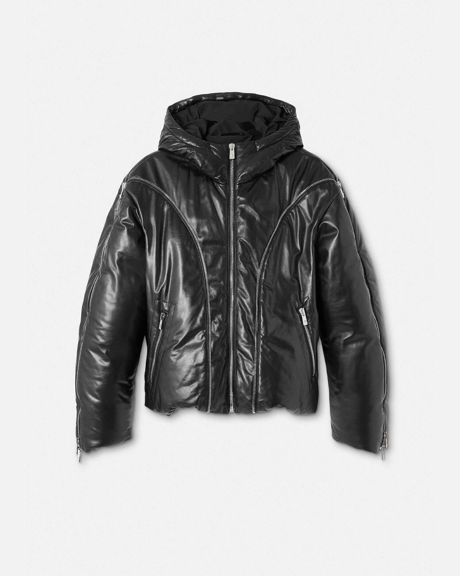 Clearance Leather Zip Puffer Jacket Jackets & Coats