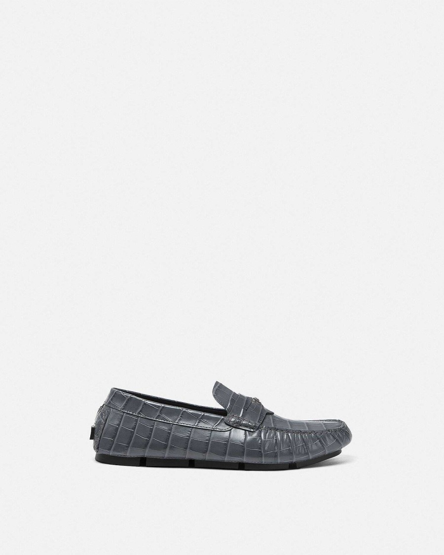 Online Medusa Croc-Effect Leather Driver Shoes Drivers