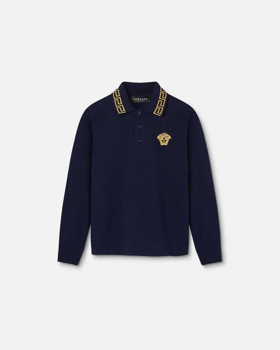 Online Embroidered Greca Kids Polo Shirt Clothing