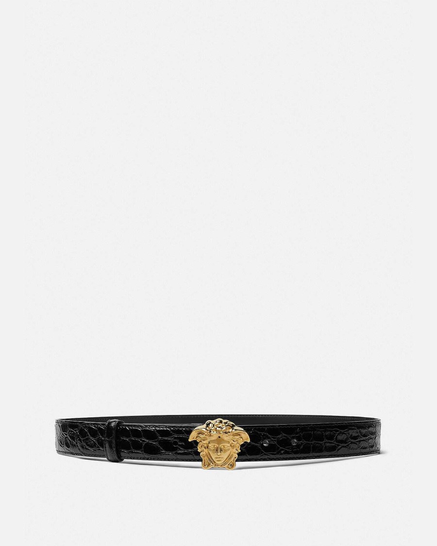 Hot Croc-Effect La Medusa Leather Belt Belts