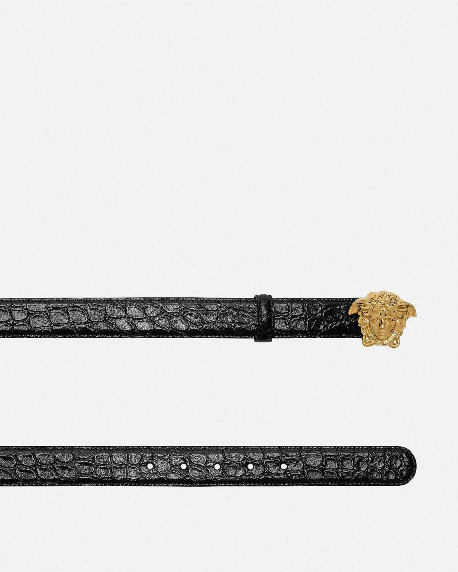 Hot Croc-Effect La Medusa Leather Belt Belts