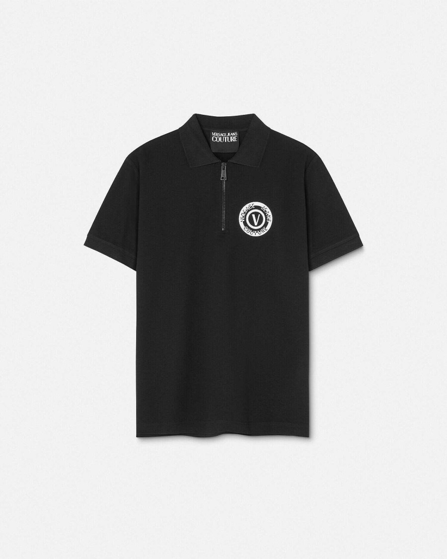 Online V-Emblem Short-Sleeved Zip Polo Shirt Clothing