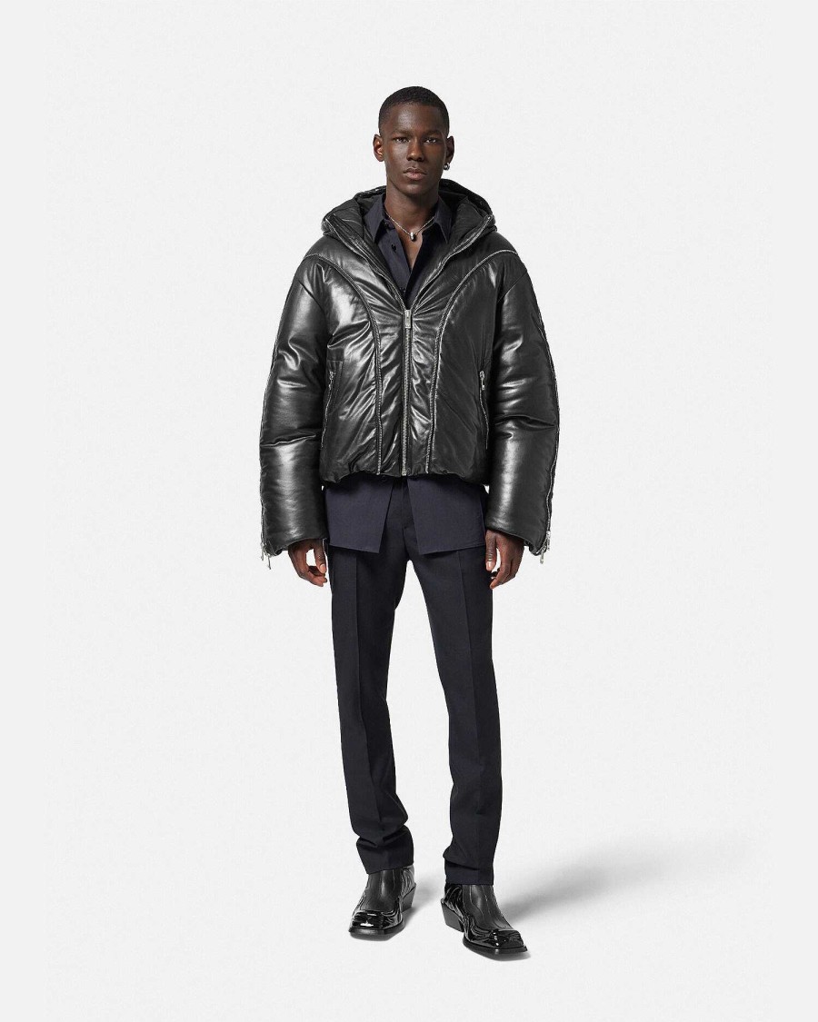 Clearance Leather Zip Puffer Jacket Jackets & Coats