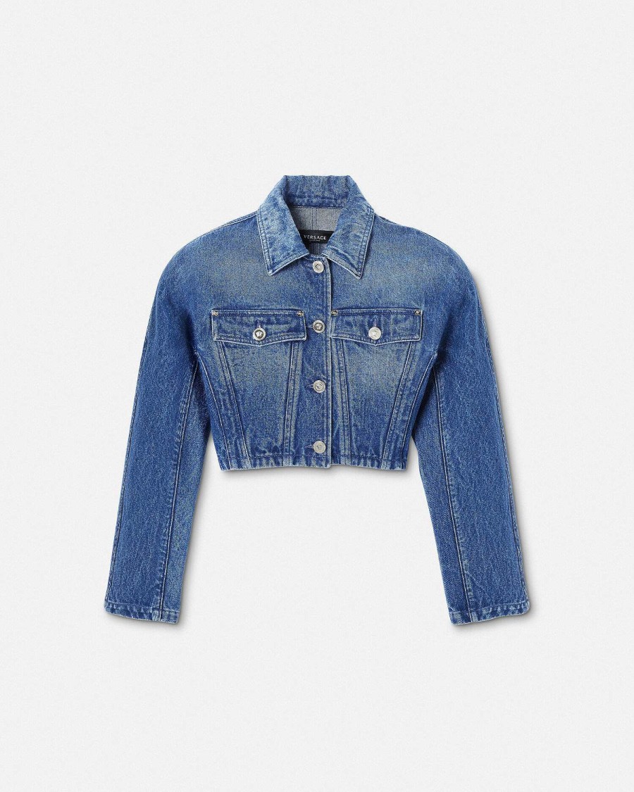 Online Rounded Crop Denim Jacket Outerwear & Coats