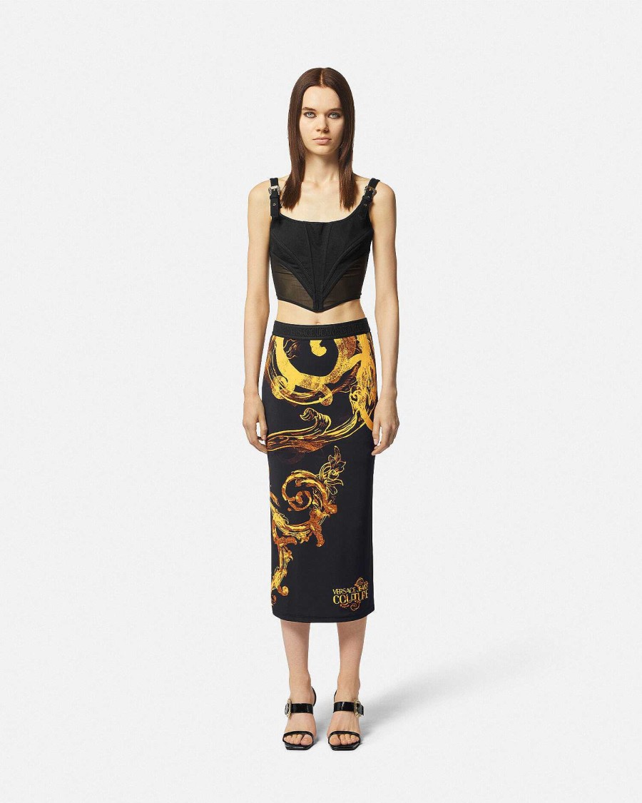 Online Watercolour Couture Midi Skirt Clothing