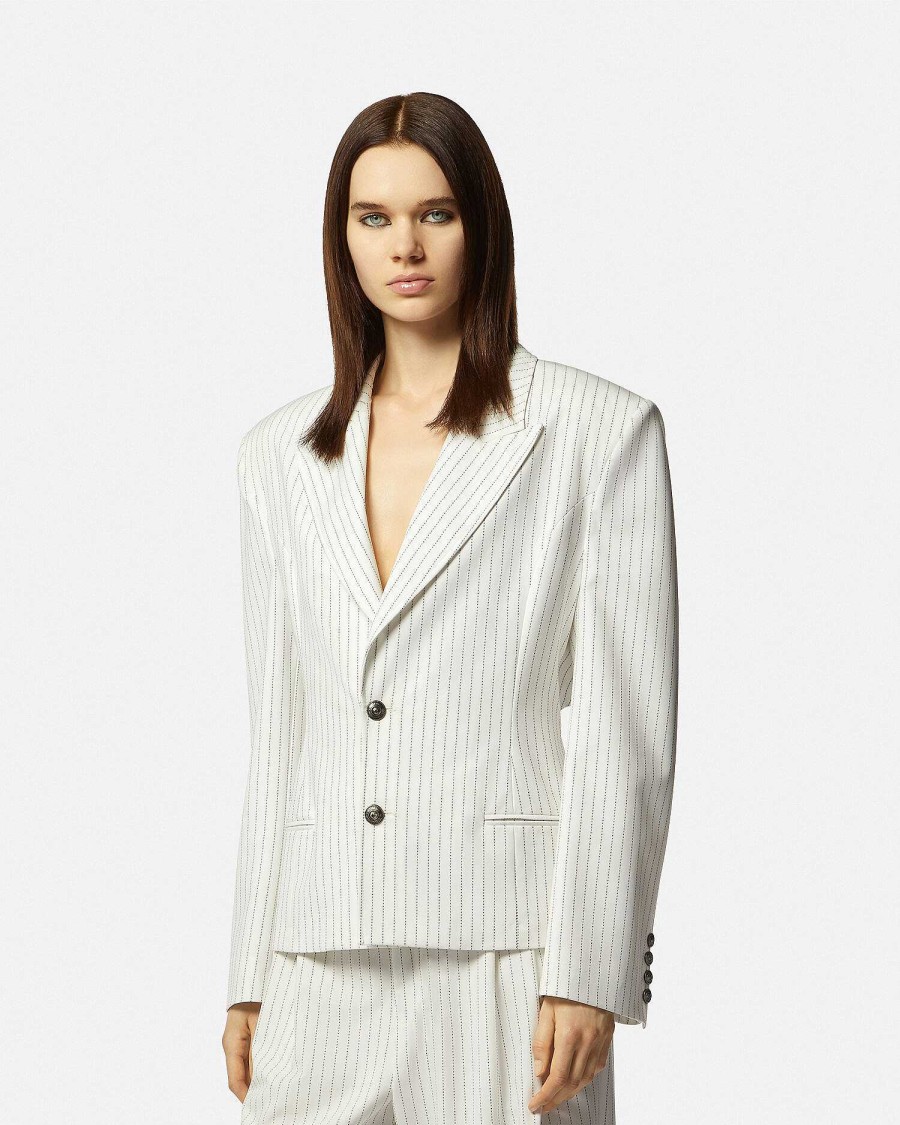 Clearance Pinstripe Lace-Up Blazer Clothing