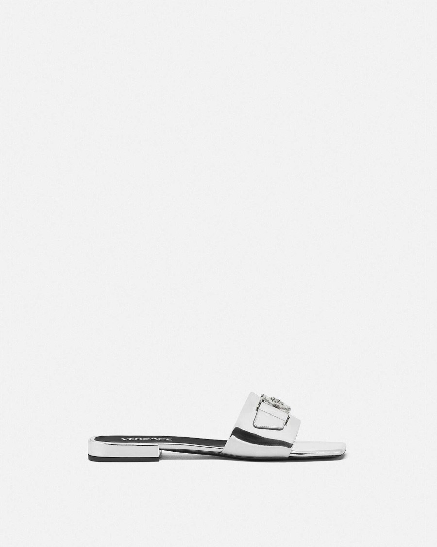 New Medusa Buckle Metallic Flat Sandals Sandals