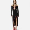 Hot V-Emblem Ribbed Knit Long Dress Clothing