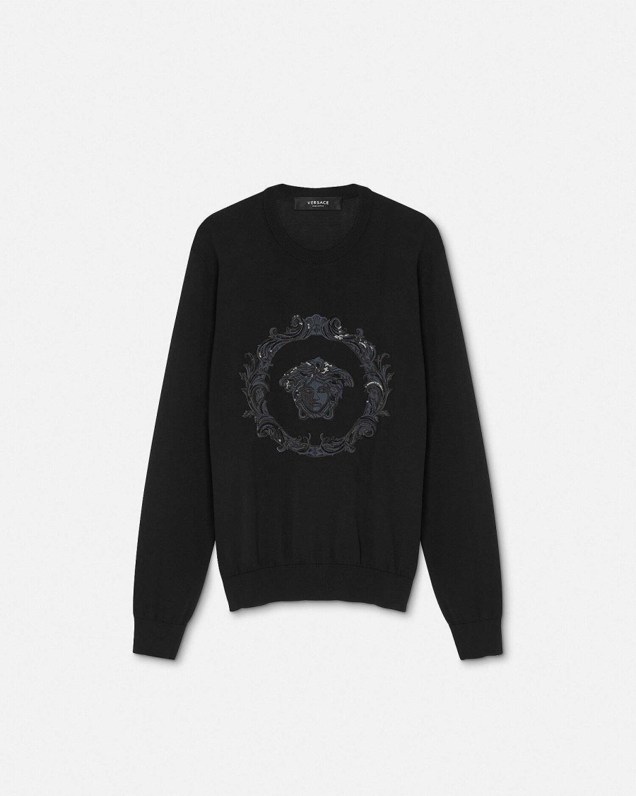 Clearance Embroidered Medusa Cartouche Jumper Knitwear