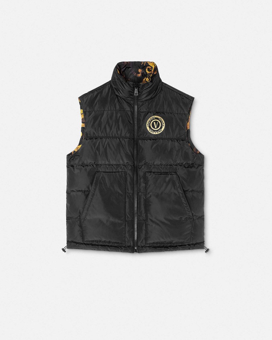 Hot V-Emblem Reversible Puffer Vest Clothing