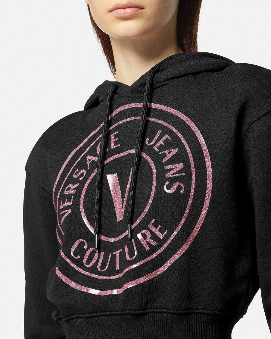 Hot V-Emblem Crop Hoodie Clothing