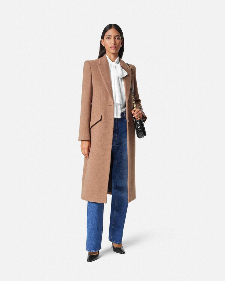 Hot Camel Wool Single-Breasted Long Coat Outerwear & Coats