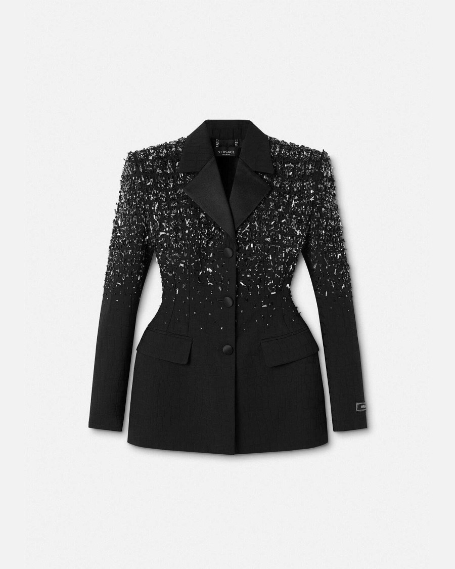 Clearance Crystal Croc-Jacquard Blazer Blazer & Jackets