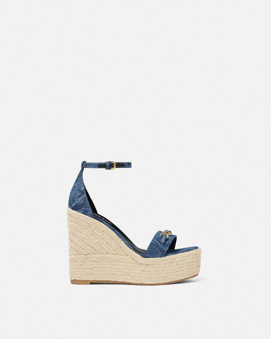 Online Barocco Denim Wedge Sandals 120 Mm Sandals