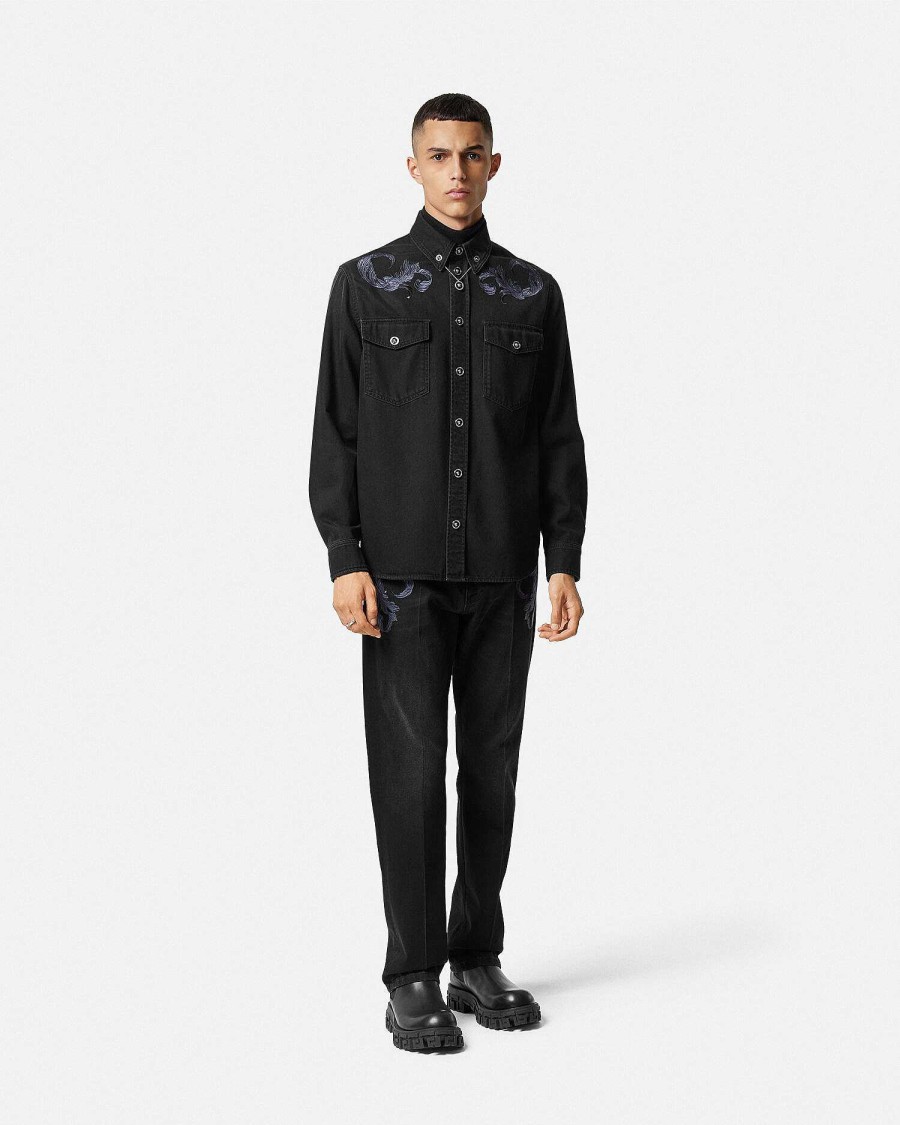 New Embroidered Barocco Denim Overshirt Shirts