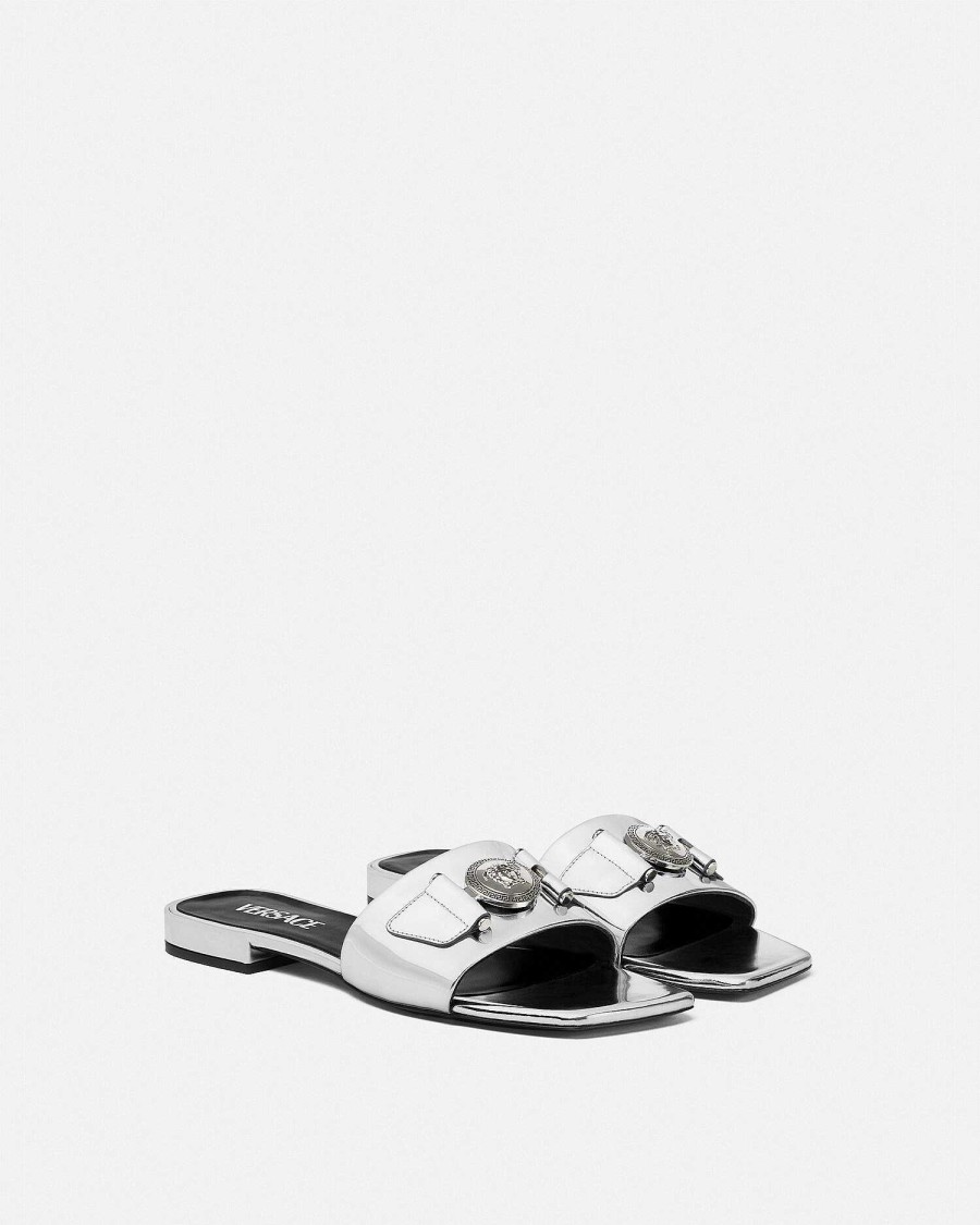 New Medusa Buckle Metallic Flat Sandals Sandals