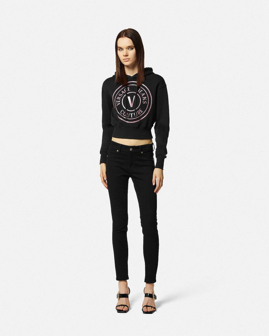 Hot V-Emblem Crop Hoodie Clothing