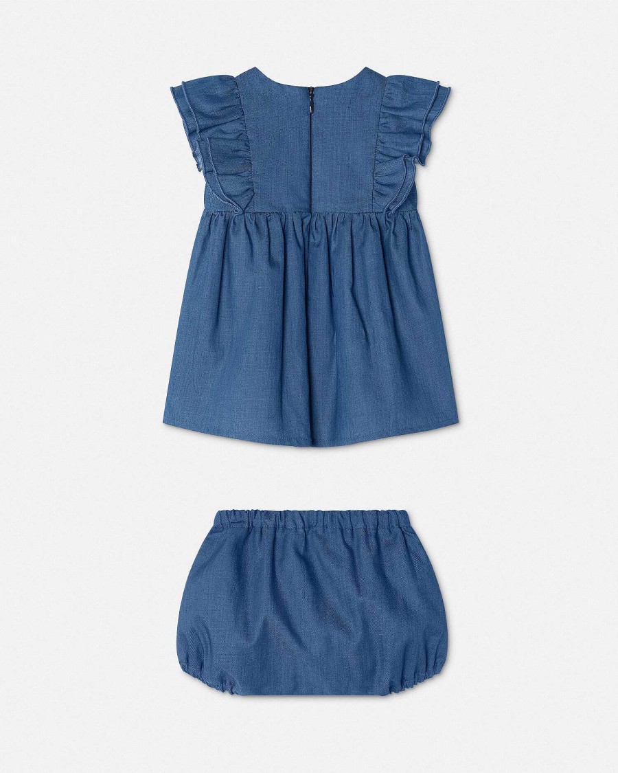 Online Ruffled Chambray Baby Dress Set Clothing