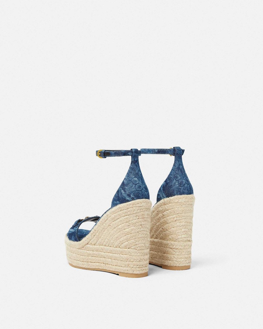 Online Barocco Denim Wedge Sandals 120 Mm Sandals